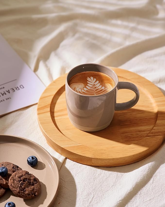 famiware Coffee Mugs for 4, 13 oz Mug Set, Dringking Cup with Handle for Coffee, Tea, Cocoa, Milk, Milkyway series, Cinnamon Brown