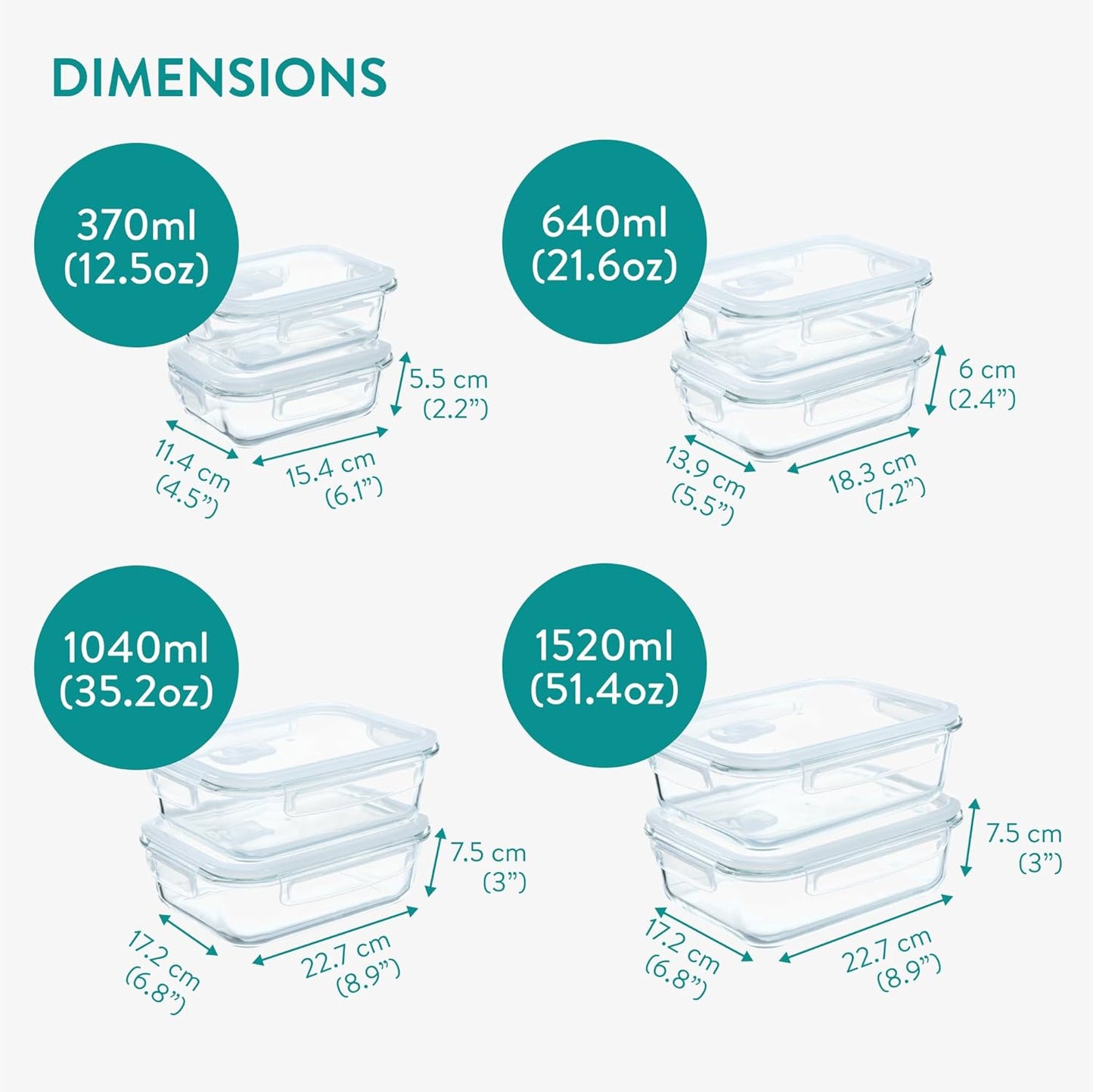 Navaris Glass Food Storage Containers with Lids - Set of 8, Airtight & Lockable - Reusable Meal Prep Containers for Lunch, Leftovers & Picnic - Microwave, Dishwasher & Oven Ready