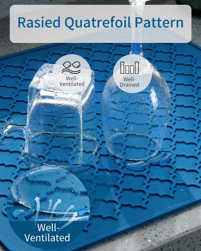 AMOAMI Dish Drying Mat,Heat-resistant,Easy Clean,Silicone Dish Drying Mats for kitchen Counter,Kitchen Gadgets Kitchen Accessories Kitchen Small Appliances (12" x 16", BLUE)