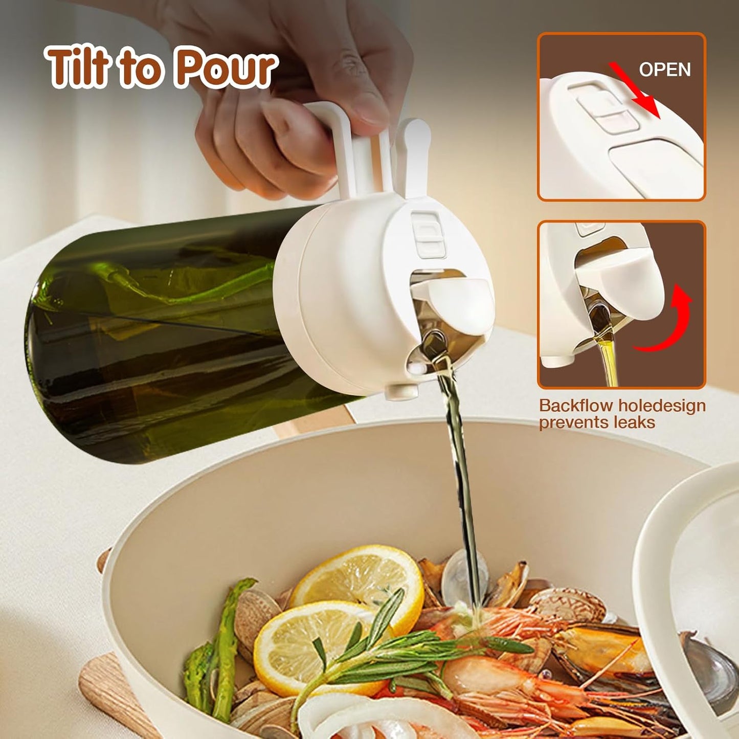 YARRAMATE 16oz/470ml Light-Blocking Dark Oil Sprayer for Cooking, 2 in 1 Olive Oil Dispenser Bottle for Kitchen, Premium Dark Green Glass Oil Bottle, Food-Grade Oil Mister for Air Fryer, BBQ (White)