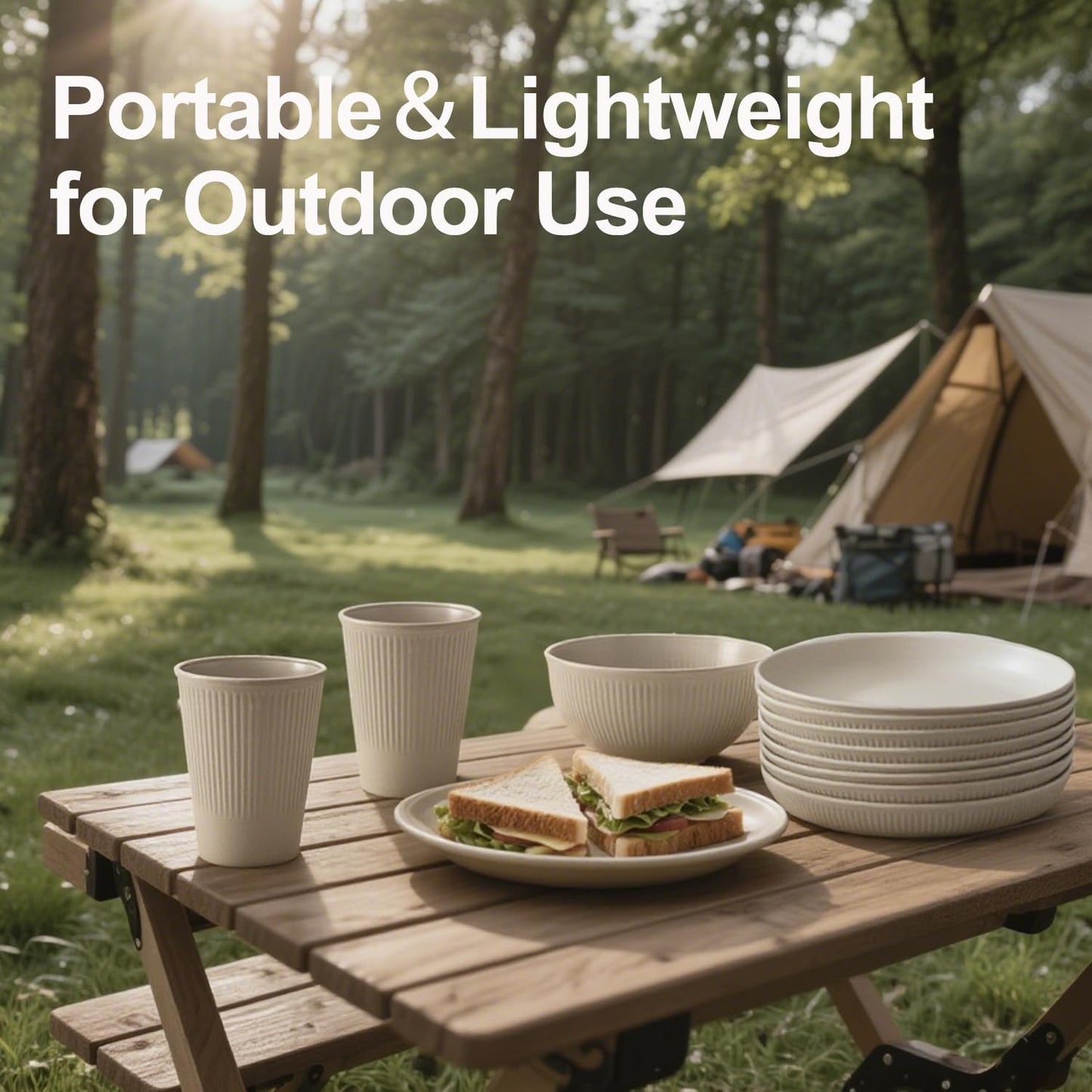 Wheat Straw Dinnerware Sets 24PCS -Set of 8, Reusable Plates and Bowls Set Dishwasher & Microwave Safe Cups Plates and Bowls Sets Shatterproof For Kitchen Outdoor Travel Camping