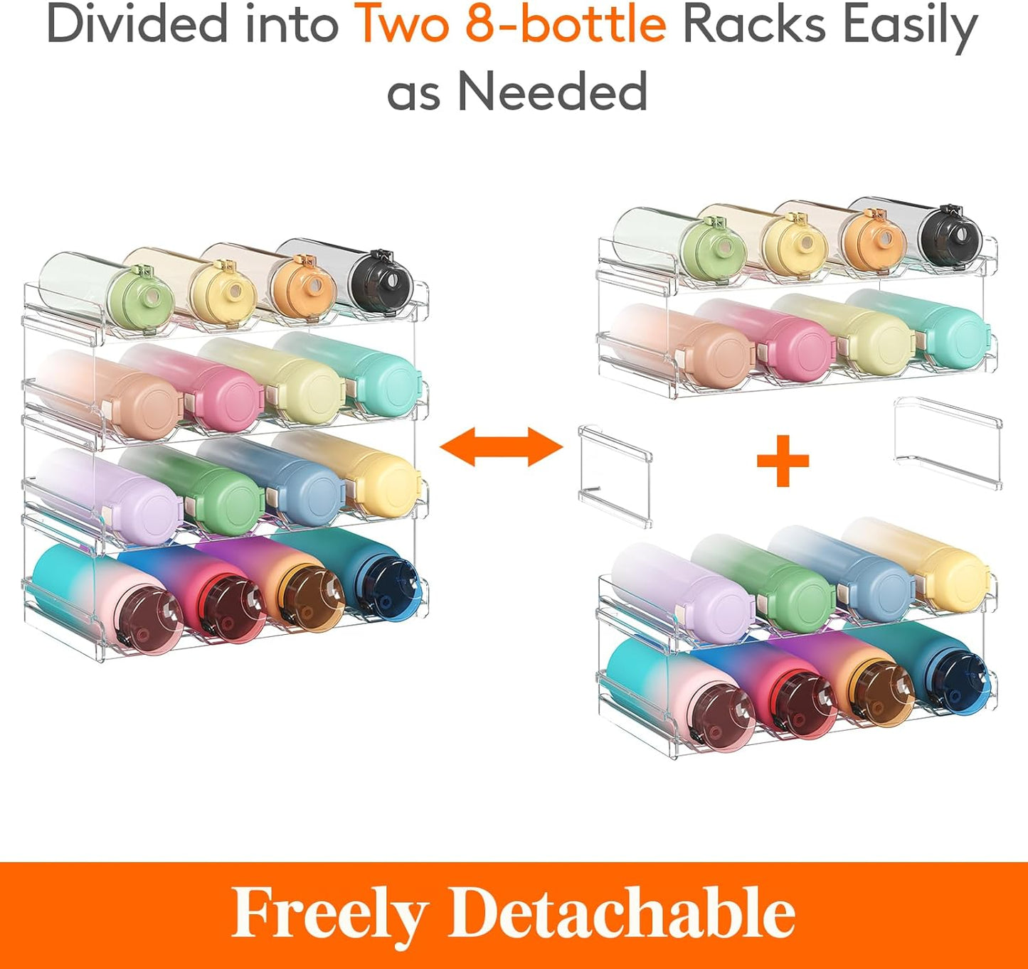 Lifewit Stackable Water Bottle Organizer for Cabinet, Plastic Bottle Holder Fits Bottles & Tumblers up to 3.8" Diameter, Pantry, Countertop & Fridge, 4 Tier Holds 16 Bottles