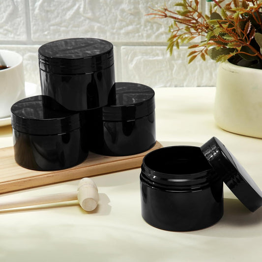 SATINIOR 6 Pack 2 oz Plastic Jars Containers with Lids Wide-mouth Refillable Leakproof Reusable Round Empty Jars for Travel Cosmetic Dry Food Spice Candy Cookie Home Kitchen Organizing(Opaque Black)