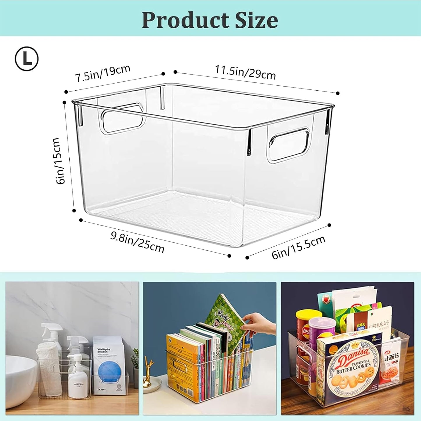 Clear Plastic Storage Bins, 4 Pack Pantry Organizers & Storage Containers, Cabinet Organizer, Home Organization Must Haves for Kitchen, Laundry Room, Office, Closet & Freezer
