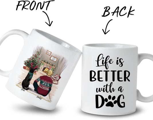 Gossby Personalized Dog Mug - Life is Better with a (Man Dog) White, Two-tone Ceramic Custom Christmas for Dad Gifts Customizable Names, Breeds Xmas - Man & Dog - Life Is Bet
