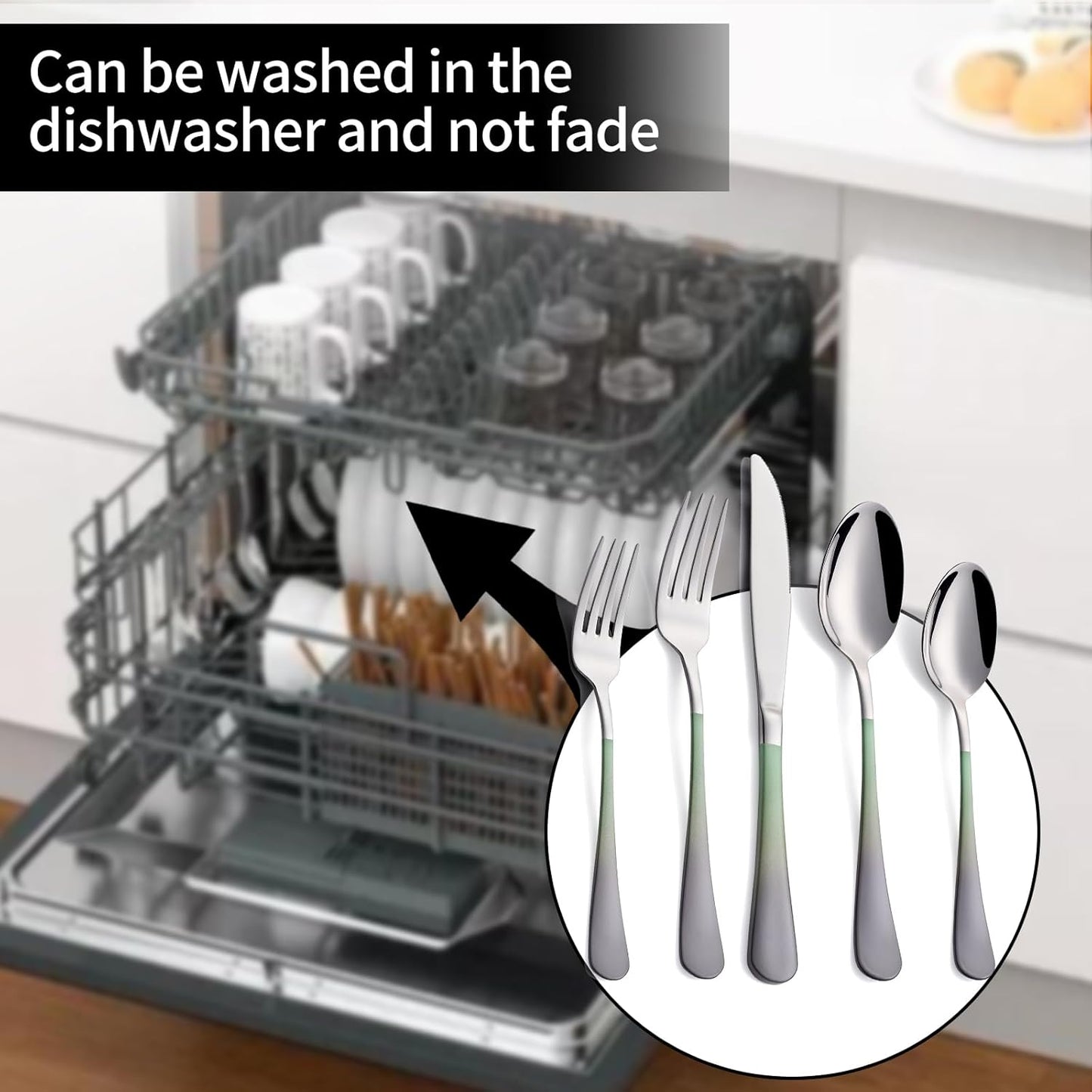 20-Pieces Color Silverware Sets for 4,Green and gray Handle Stainless Steel Cutlery Set, Include Forks Spoons and Knives Set, Dishwasher Safe Utensil Sets for Home Restaurant