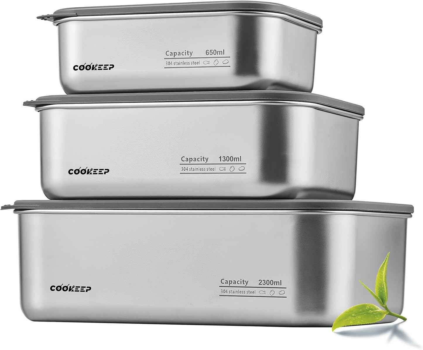 3 pcs Stainless steel food storage containers With lids，stainless steel snack containers，stainless steel lunch box，Easy Clean,Airtight & Leakproof for kitchen storage，Dishwasher safe (22oz+44oz+78oz)