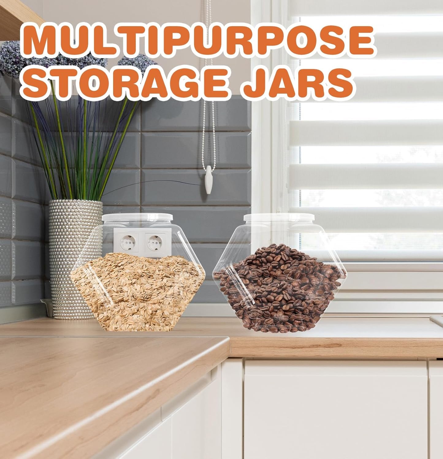 3 Pcs Plastic Candy Jars,Clear Cookie Jars 71 Oz for Kitchen Counter,Hexagon Cookie Jars with Lids,Plastic Dry Food Jar for Candy Buffet