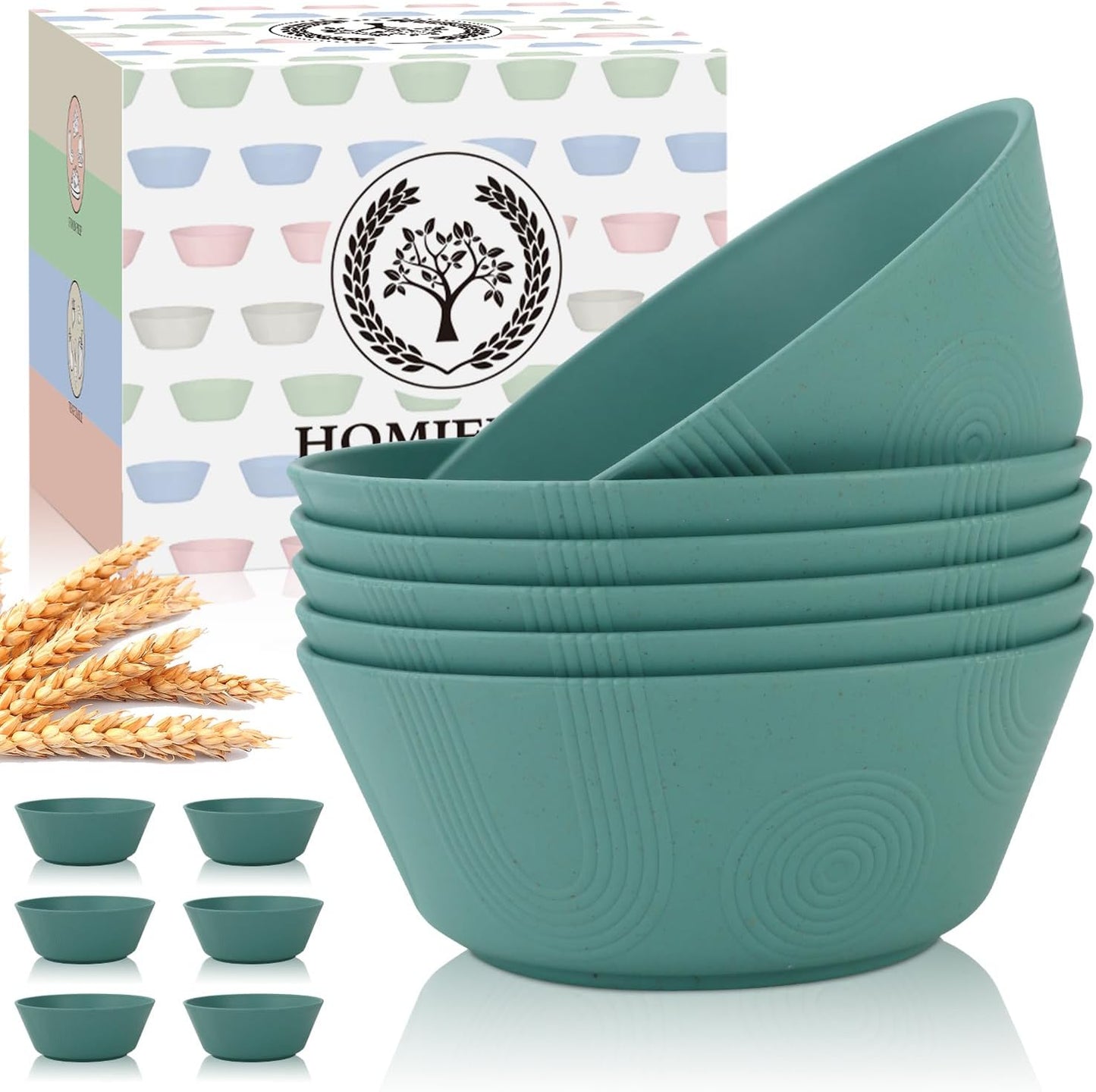 Homienly Wheat Straw Bowl Sets of 6-36oz Cereal Bowls,Microwave and Dishwasher Safe Bowls,Soup Bowl Sets Alternative for Plastic Bowls for Serving Soup,Salad(Green)