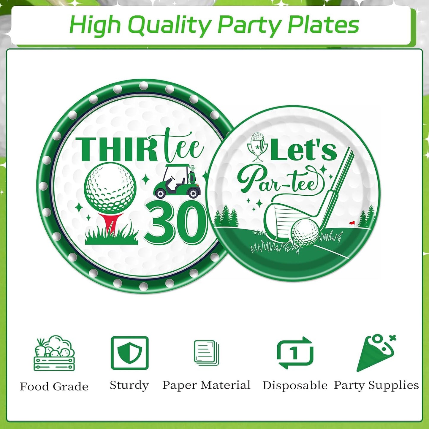 Rakuto Golf 30th Birthday Tableware Decorations for Him, Golf Theme Thirtee Birthday Party Plates Napkins and Forks, Disposable Paper Plates Supplies Decor Serves 24