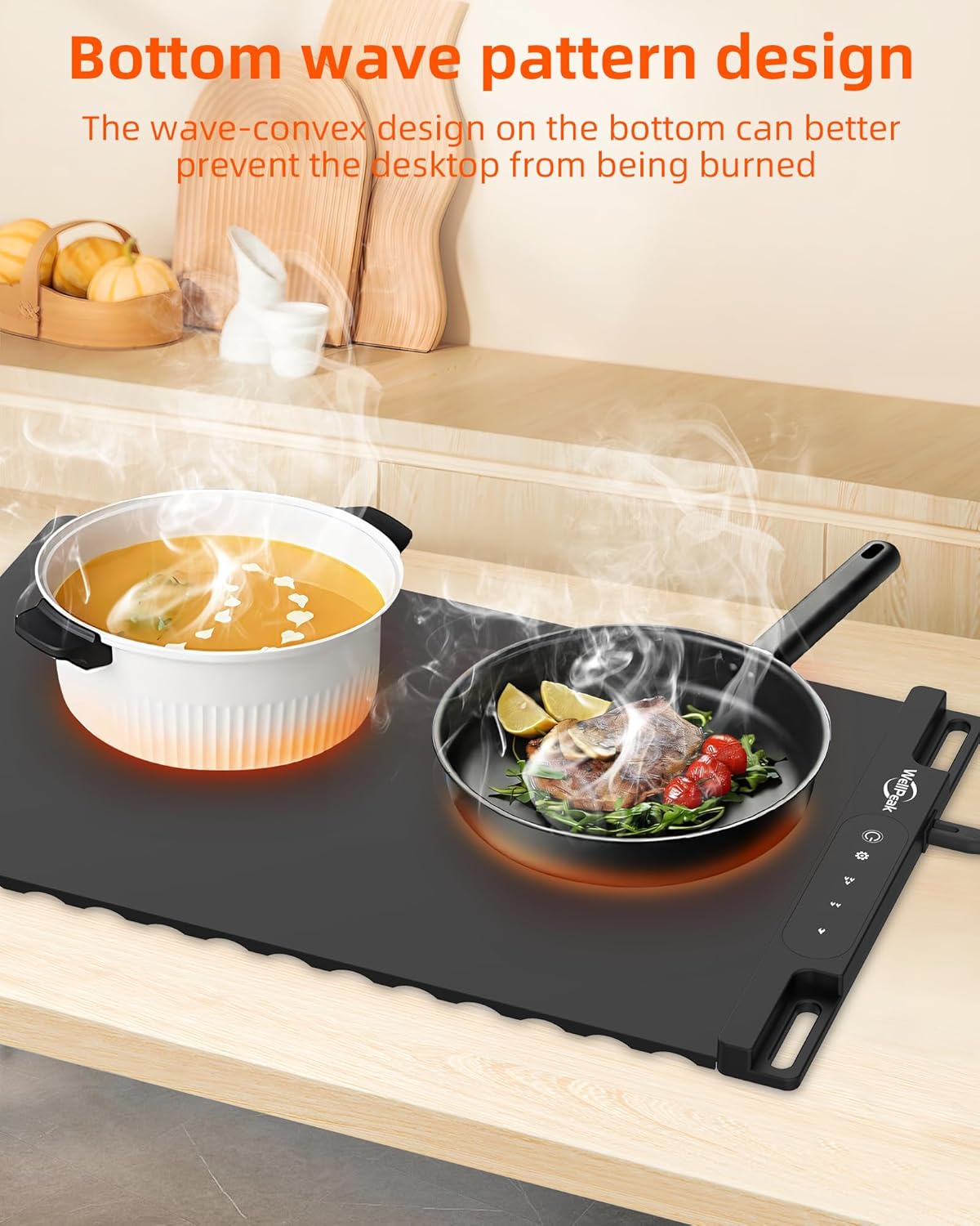 Electric Warming Mat for Food (2-Pack)- Full Surface Fast Heating Silicone Warmer Tray with 3-Level Temperature, Auto-Off, Raised Feet for Table Protection, for Gatherings, Parties, Home Buffet, Black