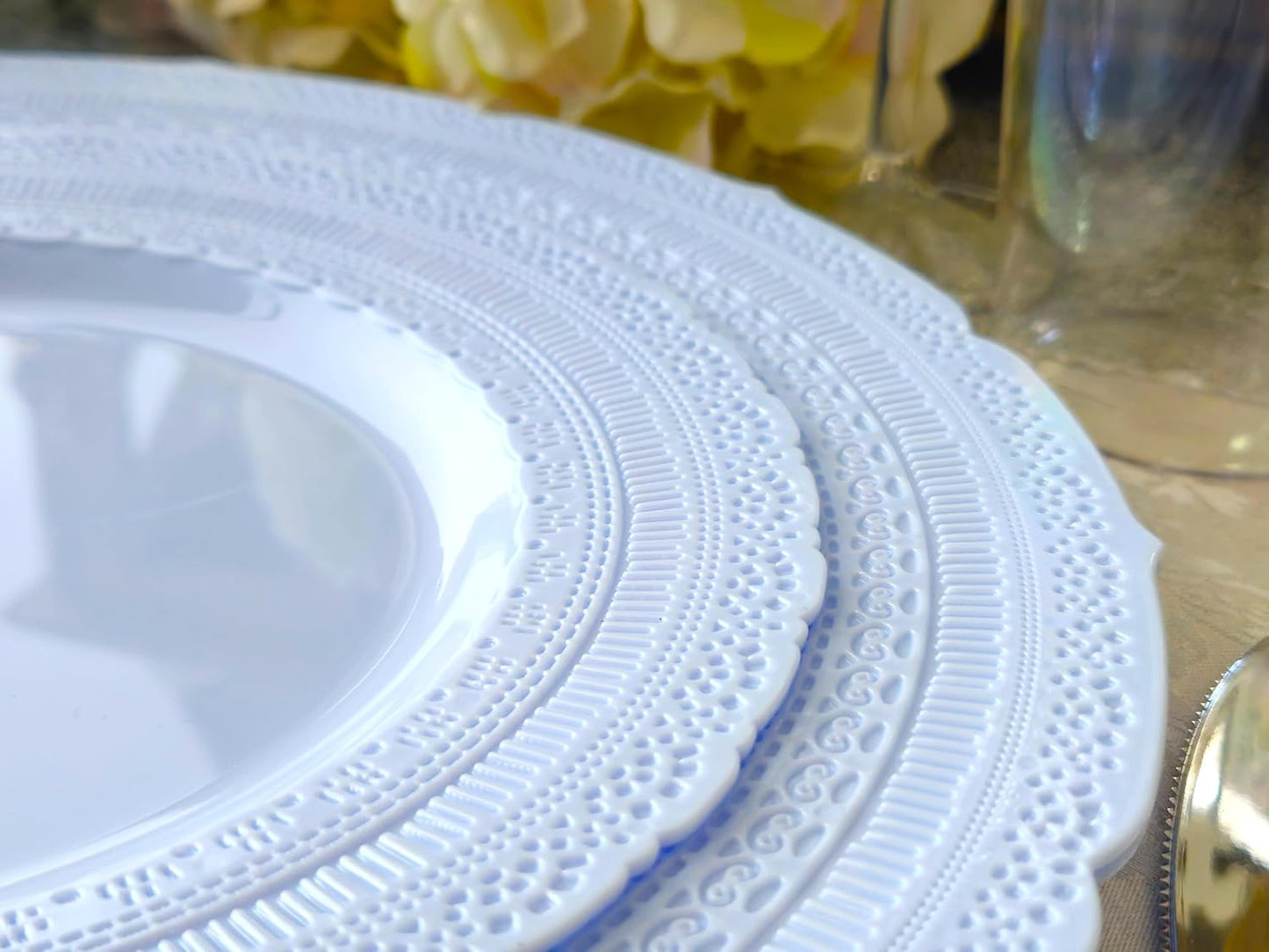 " OCCASIONS " 50 Plates Pack (25 Guests)-Extra Heavyweight Vintage Wedding Disposable/Reusable Plastic Plates -25x11'' Dinner + 25x8.25'' Salad/dessert (Chateau Collection Blue)