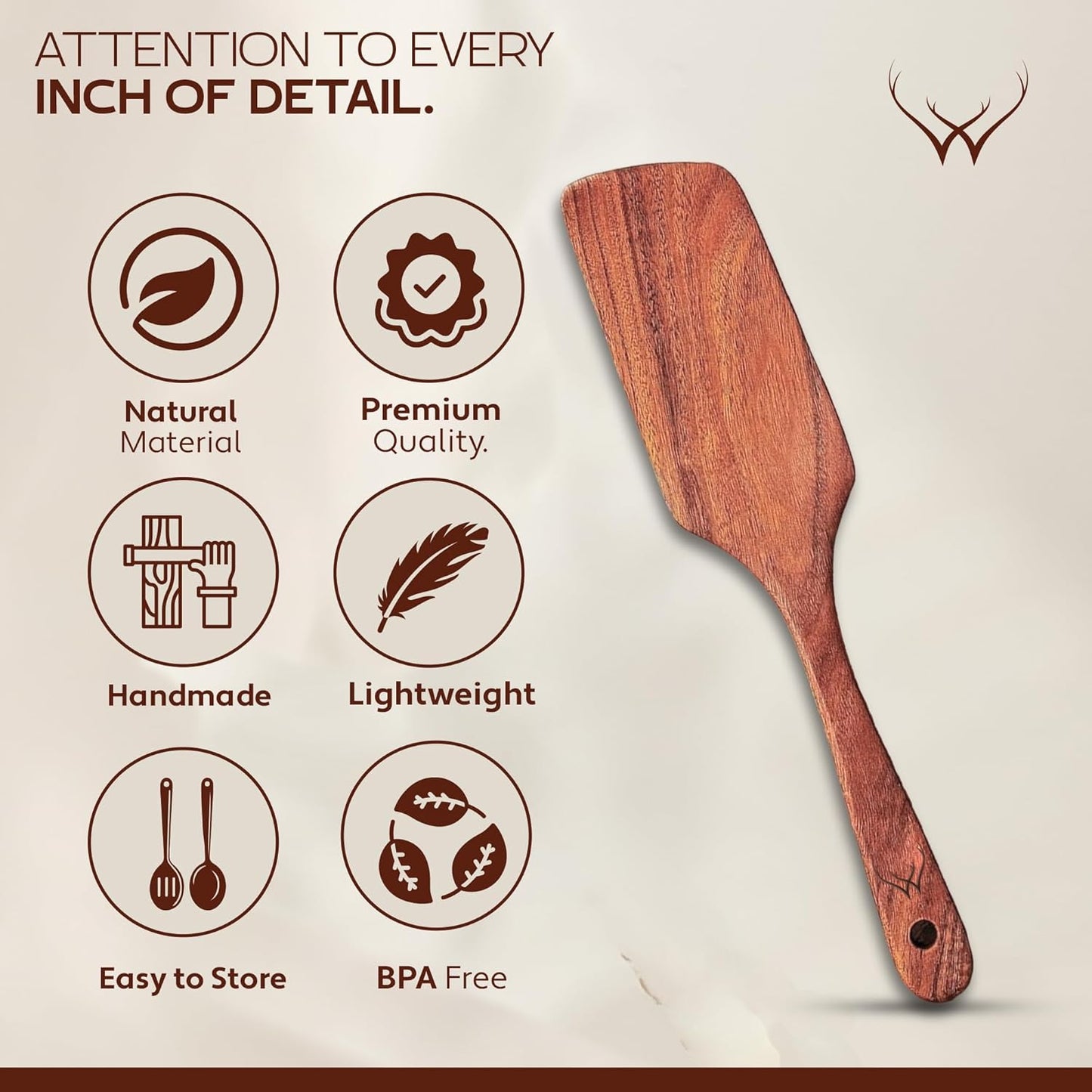 Wooden Spatulas for Cooking - Wooden Kitchen Utensil Set of 4 including Paddle, Slotted Spatula, Frying Spatula, Wood Turner for Nonstick pans - Teak cooking utensils set for Apartment Essentials