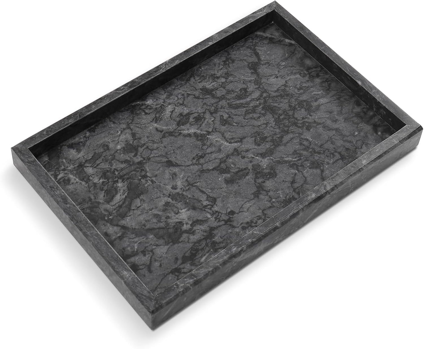 Yew & Tulip Natural Marble Vanity Tray, Nature Dark Gray Marble Serving Tray for Bathroom, Kitchen, Vanity, Home Decor, Wedding etc. (12"x 8" x 1.2")