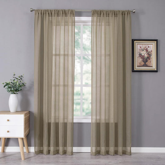 Tollpiz Sheer Curtain Linen Textured Bedroom Curtains Sheer Light Filtering Rod Pocket Voile Curtain for Living Room, 54 x 95 inches Long, Taos Taupe, Set of 2 Panels