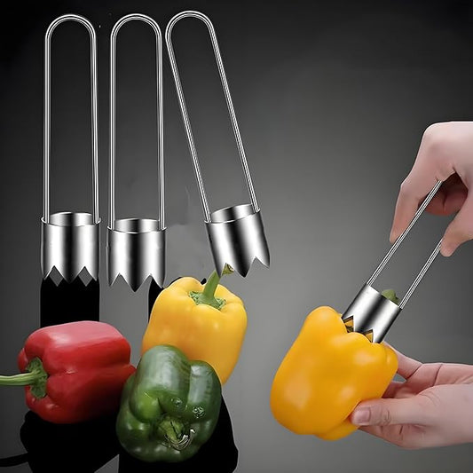 Fruit and Vegetable Corer Pepper Seed Apple Remover Bell Pepper Tomato Corer Tool Stainless Steel Kitchen Gadget Silver 3 pcs