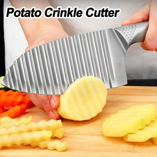 NOVANO Stainless Steel Crinkle Cutter with Wavy French Fries Chopper for Potato, Carrot and fruit, Waves French Fries Slicer Handheld Chopper，Dicer, Kitchen Gadgets & Essentials