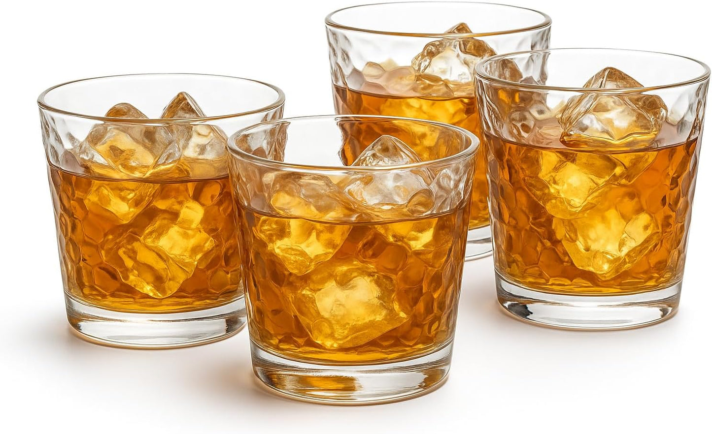 Crinkle Whiskey Glasses 12oz - Set of 4 Unique Textured Glassware for Bourbon, Scotch, Old Fashioned Cocktails - Dishwasher Safe Rocks Glasses Tumbler Set – Gift Ready Box