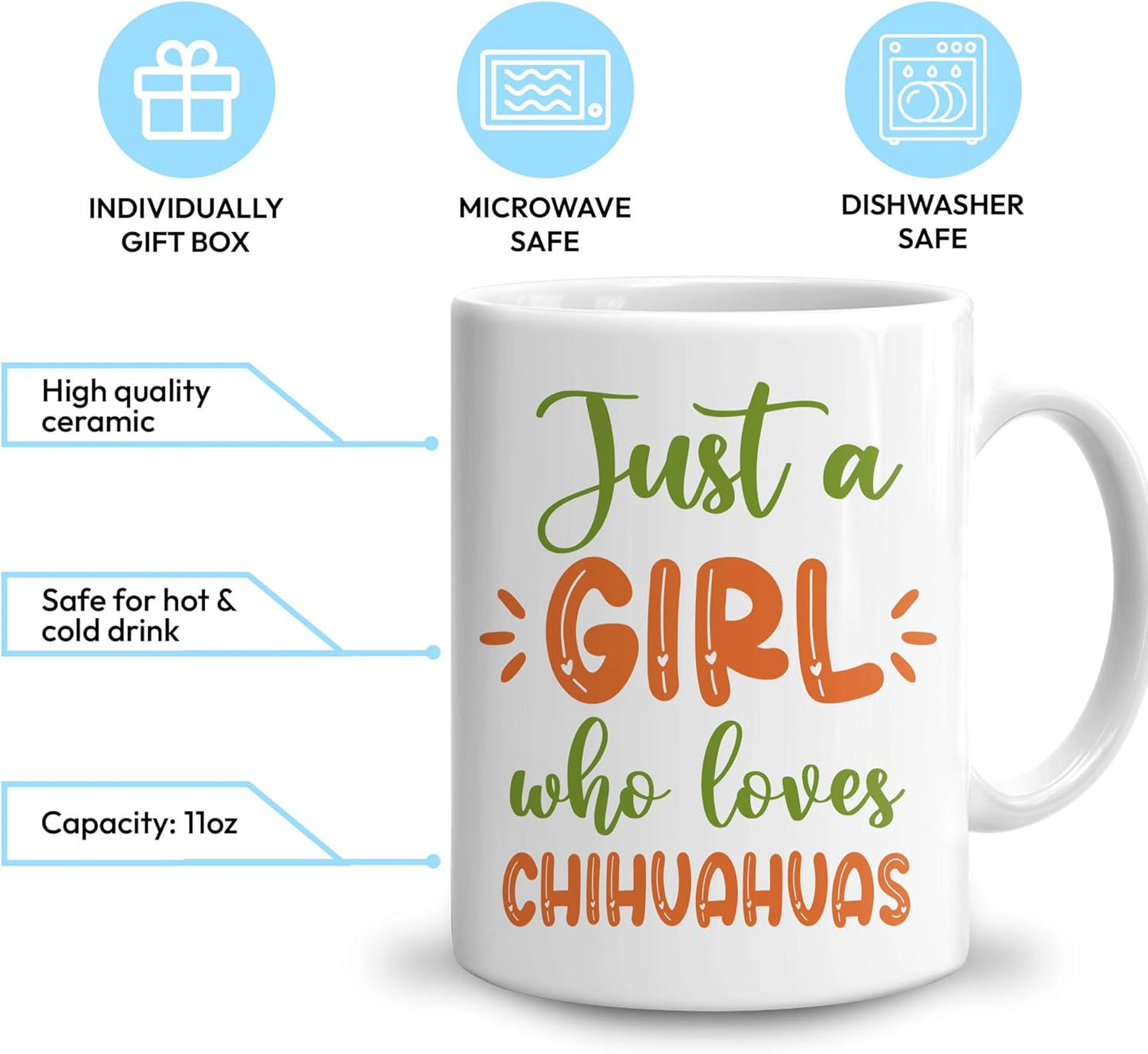 Hyturtle Personalized Gifts Chihuahua Lover - Just A Girl Who Loves Chihuahuas Custom Name Ceramic Coffee Mug Cup 11oz - Idea Cute Dog Lover Gifts For Women, Girl Daughter On Birthday, Christmas