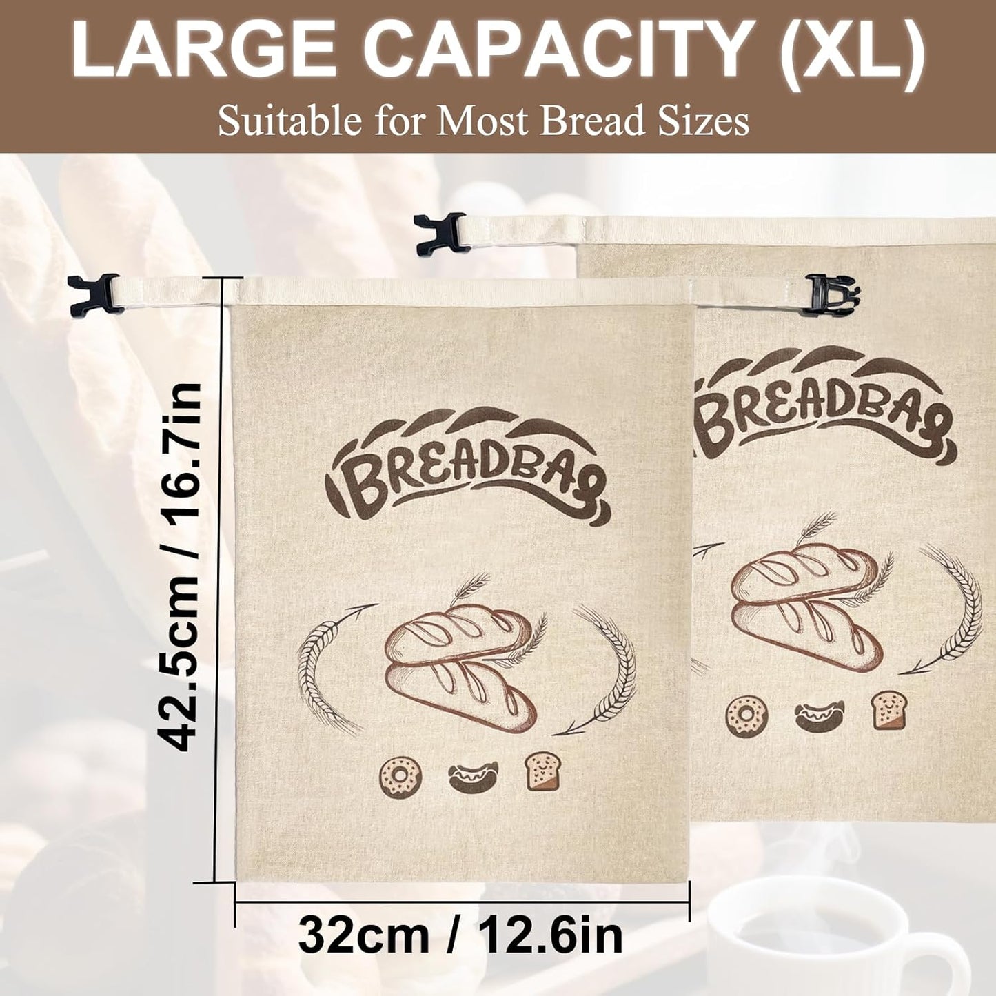 Beeswax Bread Bags for Sourdough, Large Size Sourdough Bread Bags with Beeswax to Keep Freshness Longer, Washable and Reusable Sourdough Storage Bag (2 Pack) (Beige)