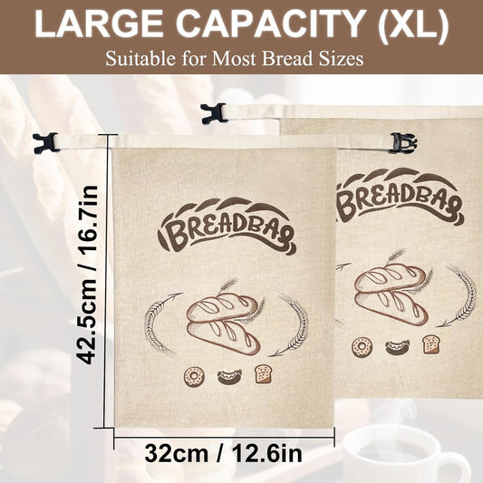 Beeswax Bread Bags for Sourdough, Large Size Sourdough Bread Bags with Beeswax to Keep Freshness Longer, Washable and Reusable Sourdough Storage Bag (2 Pack) (Beige)