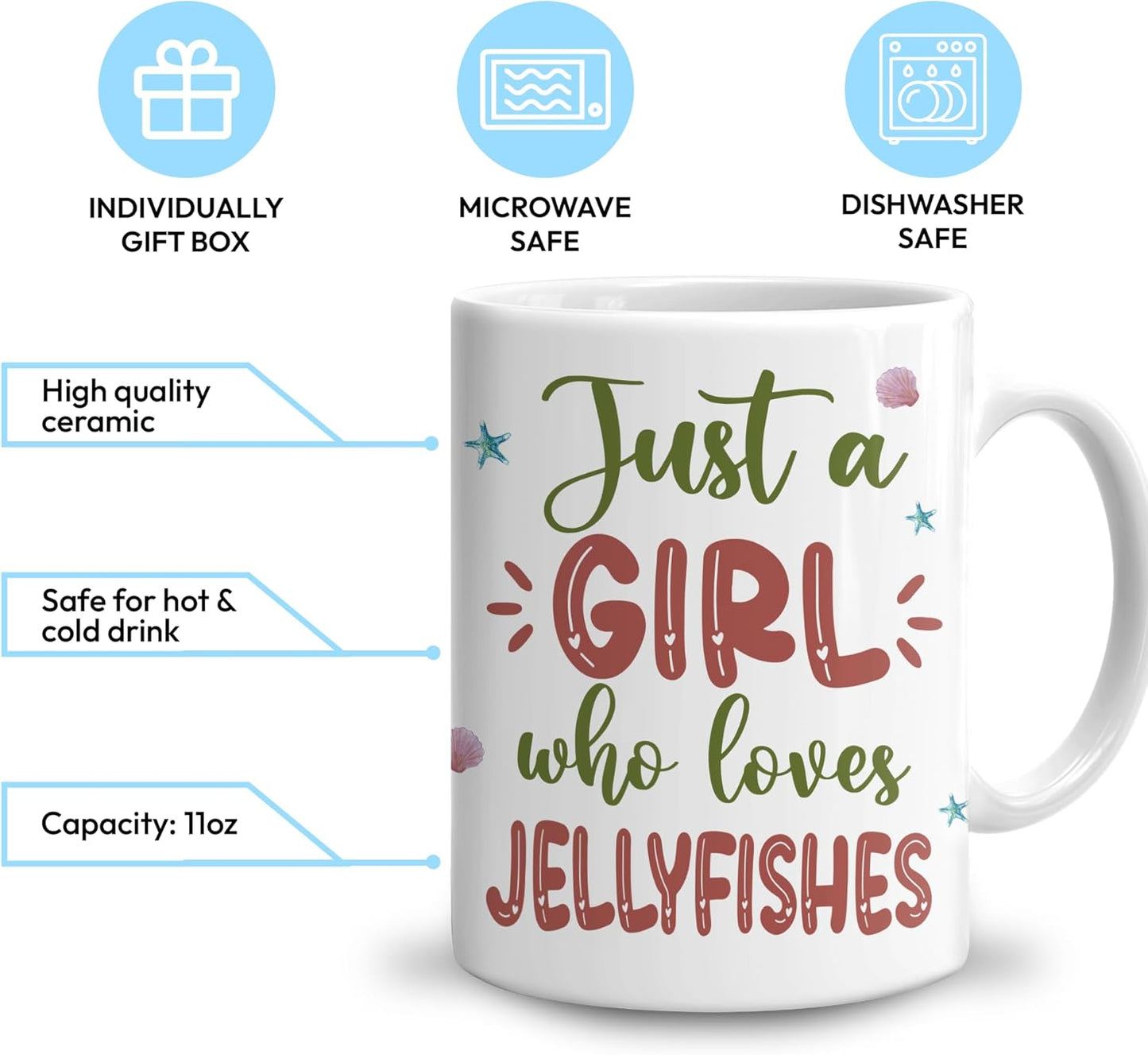 Hyturtle Personalized Gifts Jellyfish Lover - Just A Girl Who Loves Jellyfishes Custom Name Ceramic Coffee Mug Cup 11oz - Idea Cute Sea Animal Lover Gifts For Women, Girl On Birthday, Christmas