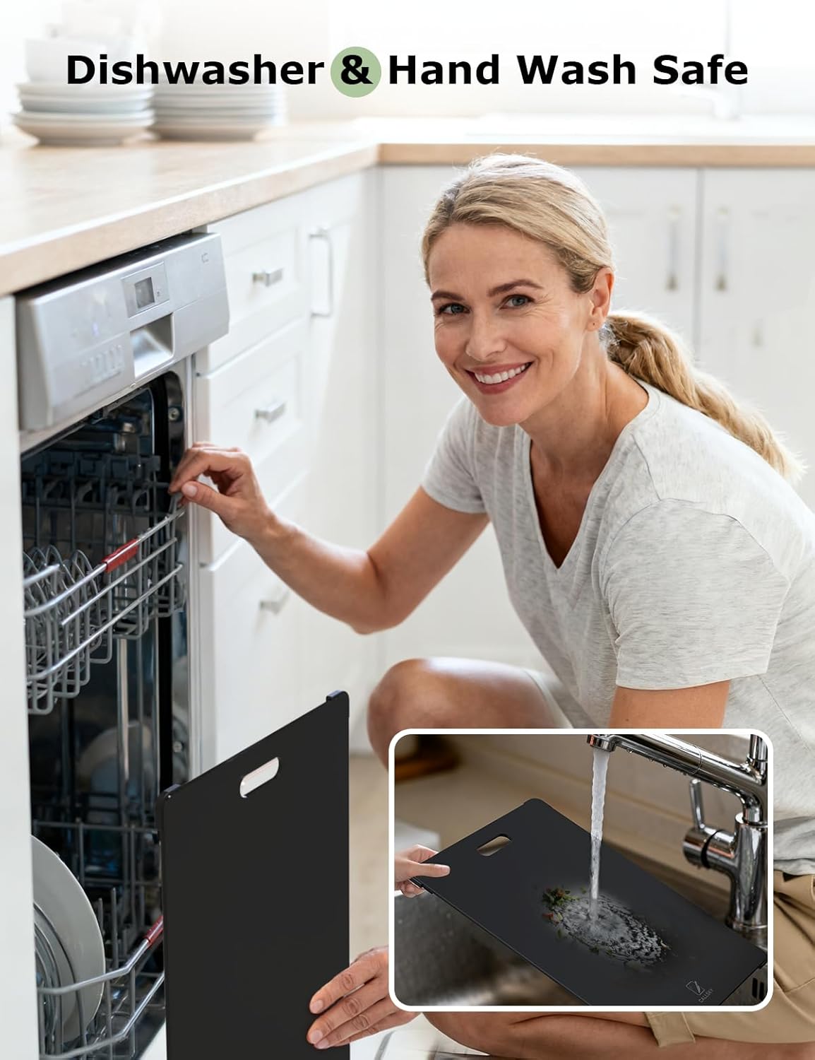 Tempered Glass Cutting Board Set, Large 16"x12" Glass Cutting Board for Kitchen with 4 Non-Slip Feet, Heat & Shatter Resistant Glass Cutting Board Dishwasher Safe, Perfect Kitchen Gift & Decor-Black