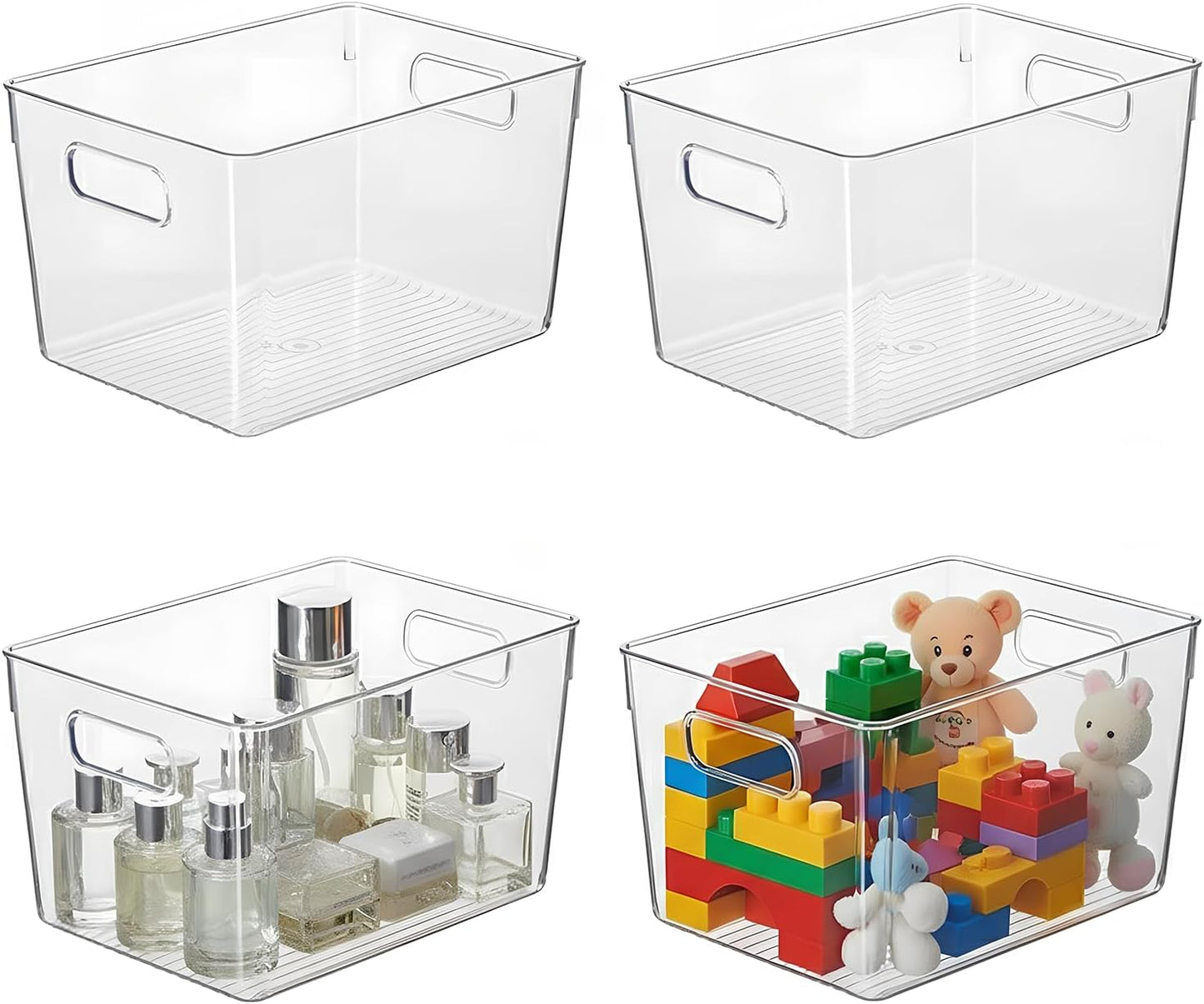 Clear Pantry Organizer Bins, Plastic Organizers & Storage Containers, Cabinet Organizer, Home Organization Must Haves for Kitchen, Laundry Room, Office, Closet & Freezer (4 Pack)