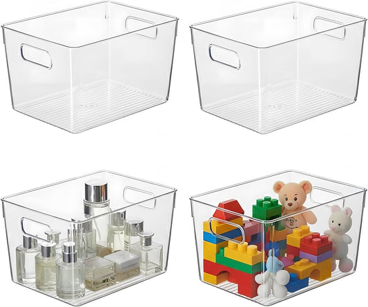Clear Pantry Organizer Bins, Plastic Organizers & Storage Containers, Cabinet Organizer, Home Organization Must Haves for Kitchen, Laundry Room, Office, Closet & Freezer (4 Pack)