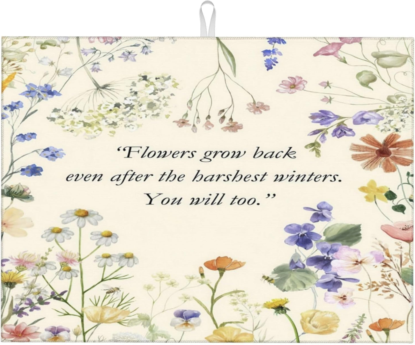 Inspirational Flower Language Dish Drying Mat 18x24 Inch, Microfiber Absorbent Fast Dry Mat Daisy Floral Large Dish Mat Drying Kitchen Mat, Kitchen Drying Pad for Kitchen Counter Decor