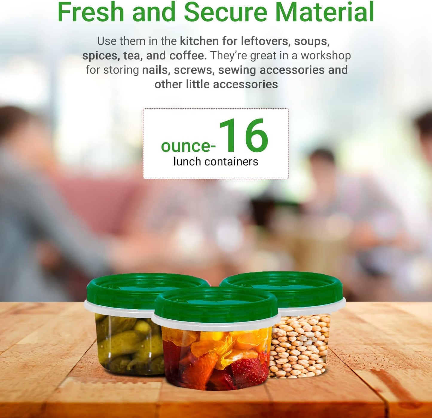 [Green - 12 Pk] Airtight Deli Containers with Lids Twist Lock Top Clear Food Storage for Meal Prep Snacks and Leftovers Freezer and Microwave Safe Stackable Leak-Resistant and 12 Pc. Set (16 Ounce)