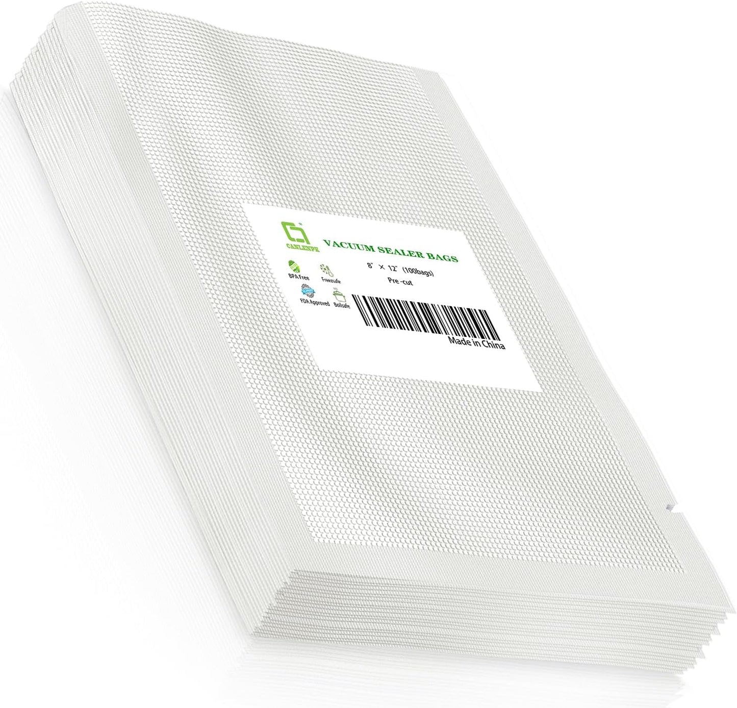 CANLENPK 8x12 Inch/20x30cm Vacuum Sealer Bags food Storage,Keep Fresh Lock Nutrition,Sous Vide Bag Freezeable Boilable Microwaveable(100 Bags)