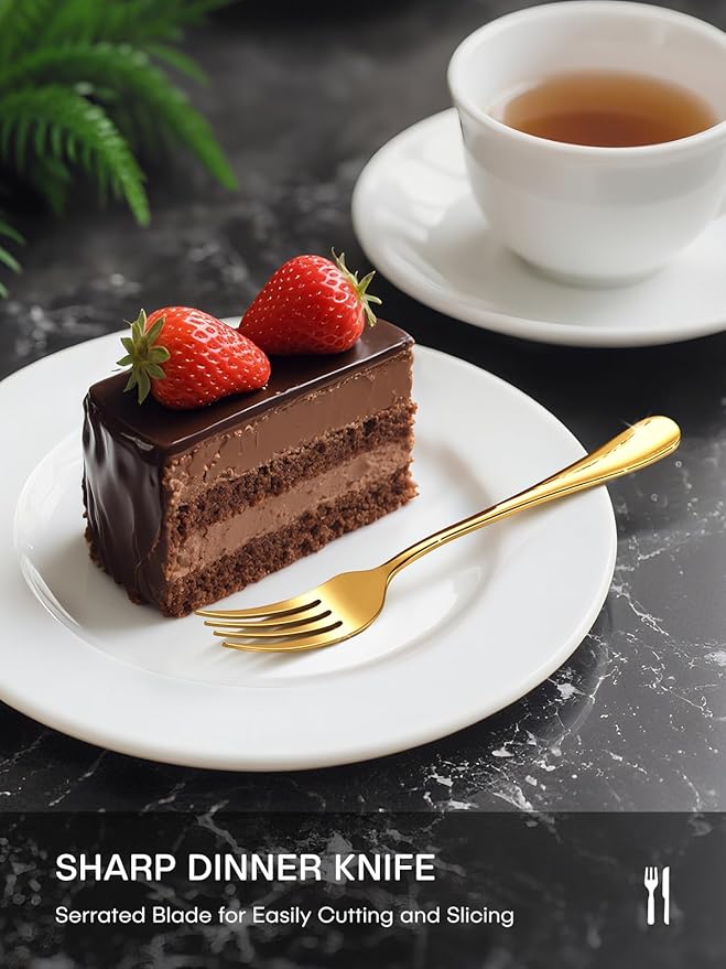 Gold Silverware Set for 8, 40 Piece Food-Grade Stainless Steel Flatware Set, Rust-proof Mirror Polished Cutlery Utensil Set Include Knives Forks Spoons for Kitchen Restaurant,Dishwasher Safe