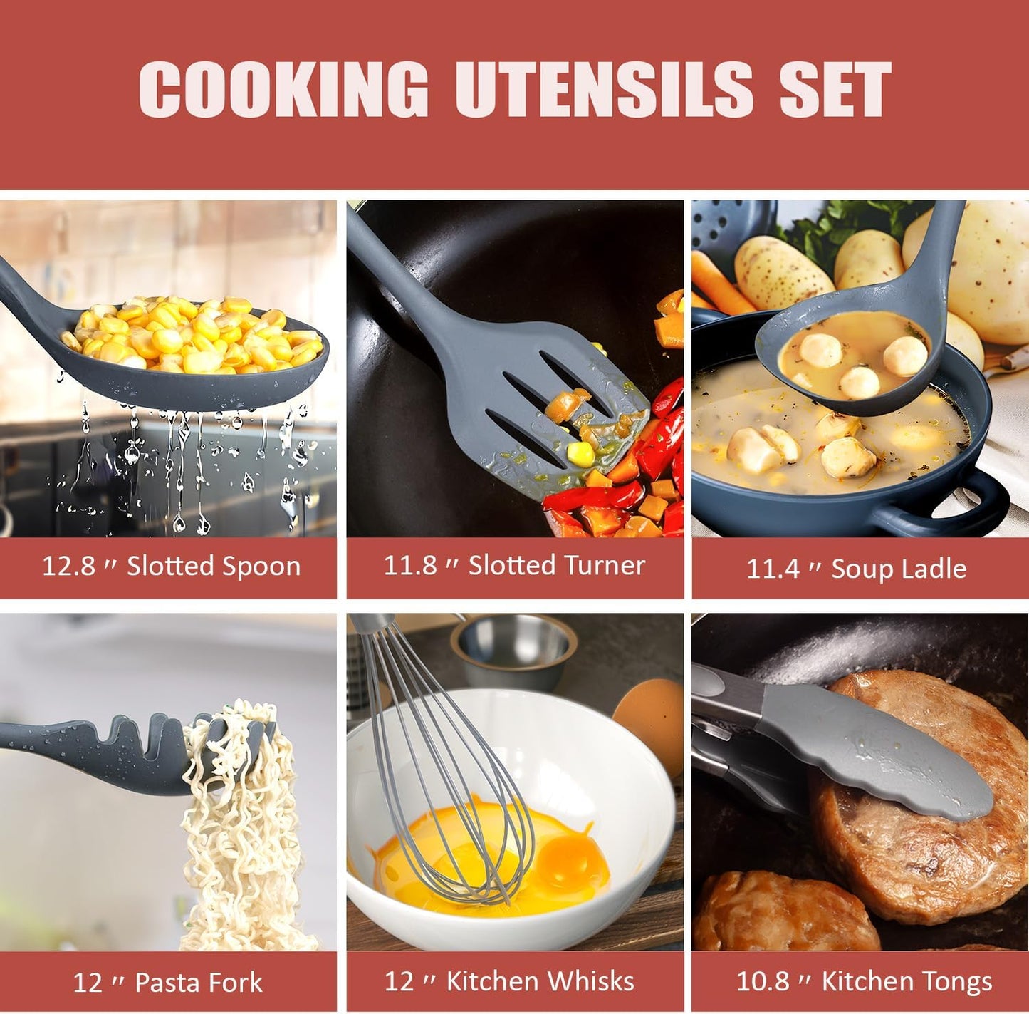 RAXCO Cooking Utensils Set,18-Piece Damascus Texture Knifes and Kitchen Gadgets,Integrated Storage,Grey