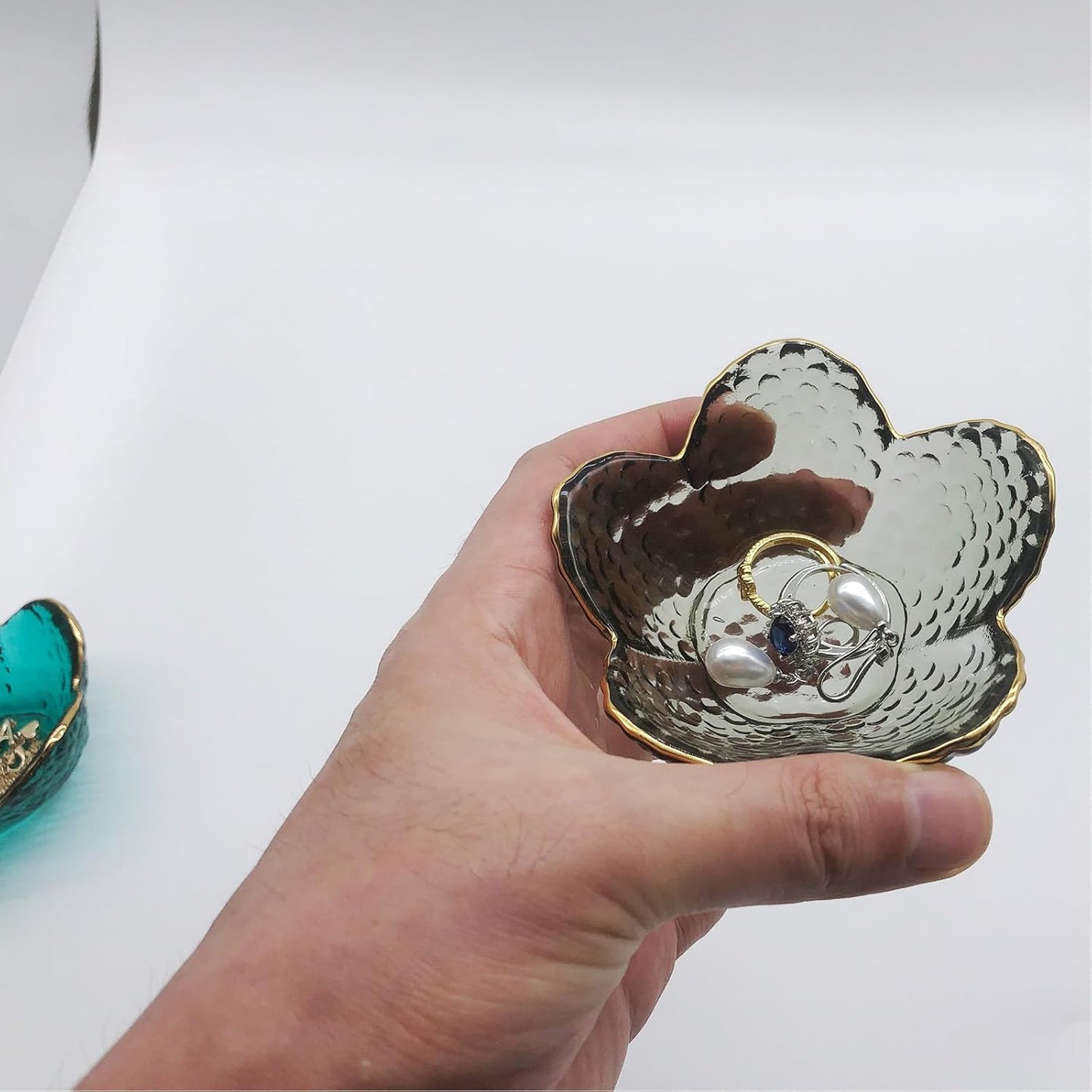 Green Flower Ring Jewelry Tray, Small Glass Jewelry Dish for Women, Room Decor Trinket Tray for Earrings Necklaces, Wedding Engagement Ring Holder, Key Dish Jewelry Plate Bowl Gift