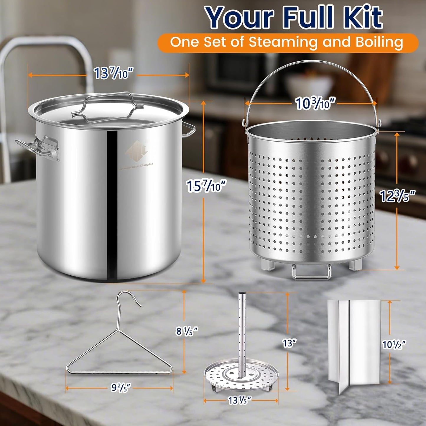 ARC Advanced Royal Champion 40QT Stainless Steel Stockpot for Seafood Crawfish Crab Boil Turkey Fryer Pot with Basket Divider and Hook, Crab Lobster Shrimp Outdoor Cooking and Home Brewing