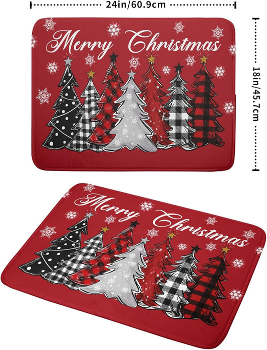 Merry Christmas Dish Drying Mats for Kitchen Counter 18x24 Inch Christmas Tree Snowflake Mat Xmas Buffalo Plaid Dish Rack Mat Reversible Absorbent Dishes Pad Kitchen Accessories for Counter tops