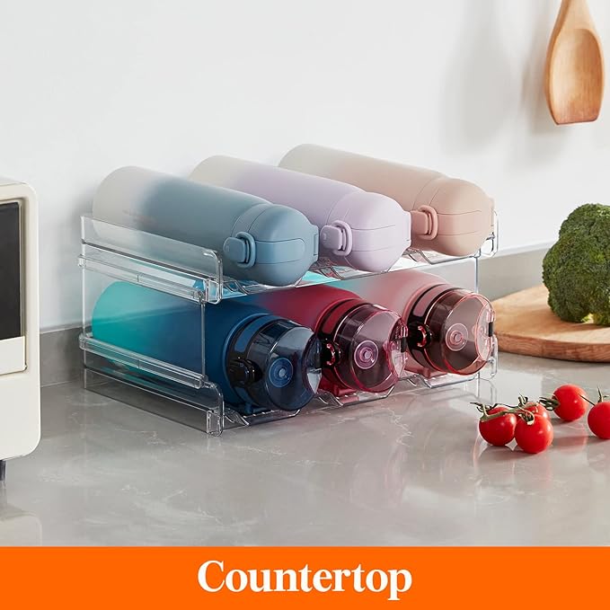 Lifewit Stackable Water Bottle Organizer for Cabinet, Plastic Bottle Holder Fits Bottles & Tumblers up to 3.8" Diameter, Pantry, Countertop & Fridge, Holds 6 Bottles