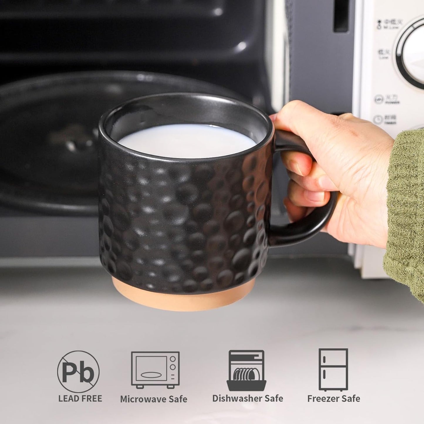 Nihow Ceramic Coffee Mug Set of 4, 16OZ Stackable Coffee Mug Set with Stainless Stand,Large Cup Set for Cappuccino,Tea,Hot/Cold Drinks,Dishwasher & Microwave Safe,Mixing Color