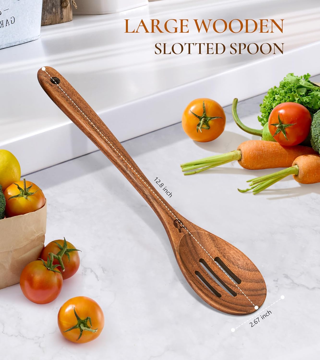 Wooden Slotted Spoons for Cooking, Good Grips Large Wooden Slotted Spoon, Natural Premium Teak Spoons Spatula, Heat Resistant Cooking Utensils for Nonstick Cookware, Serving and Mixing
