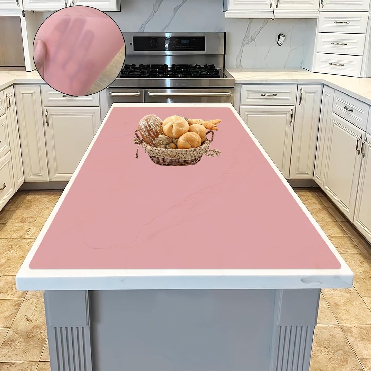 47.3''x23.6''(120cmx60cm) Extra Large Silicone Mat for Kitchen Counter, 1.5MM Thick Non-Slip Heat Resistant Countertop Protector, Waterproof Durable Kitchen Mat for Countertops, Translucent Red