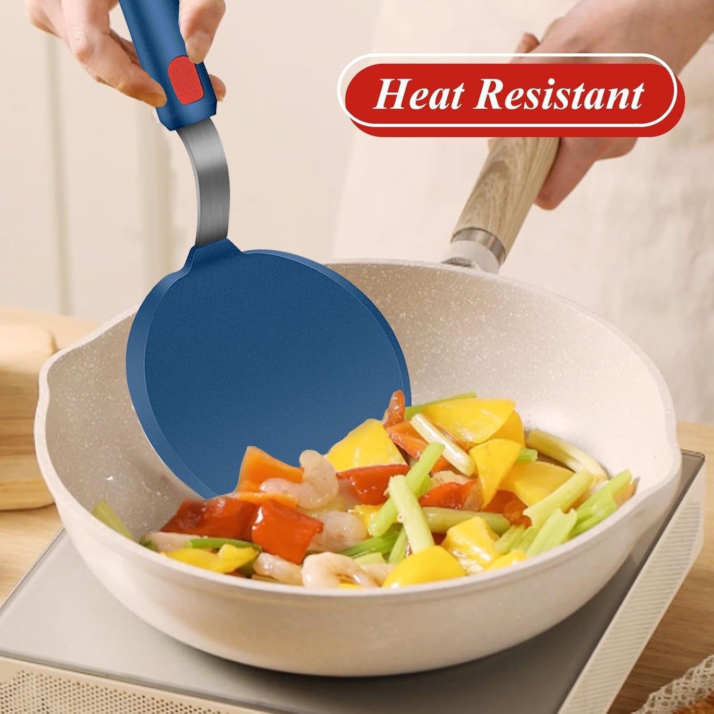 Silicone Spatula, Heat Resistant Kitchen Utensils for Non-Stick Cookware, Wide Slotted Pancake Spatulas Turner with Seamless Thin Edges for Egg, Omelette, Fish Slice (Half-Round Spatula)