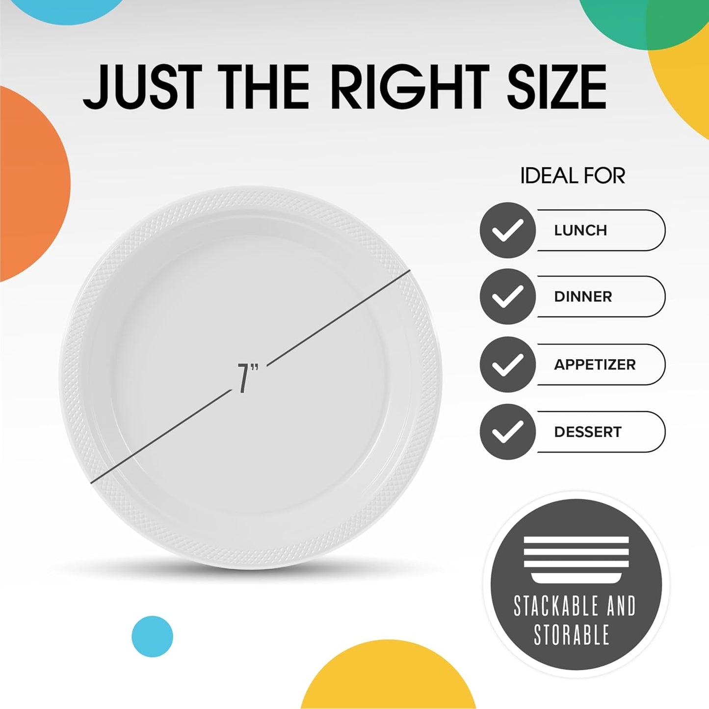 Exquisite Party Solids White Plastic Plates For Party Supplies 7" White Disposable Plates Heavy Duty 50 Pcs Plastic Dinnerware Sets Heavy Duty 350 GSM Disposable Dinnerware Set