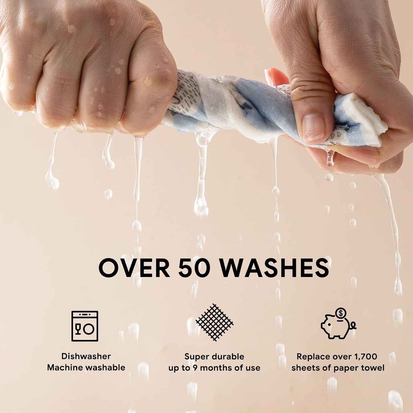 RECYCO Swedish Dishcloths for Kitchen | 6 Pack Farmhouse Friends Washable Dish Rags | Cellulose Reusable Cleaning Paper Towels | Absorbent Counter Dish Cloth Sponge Kitchen Wipes, 8" L x 7" W