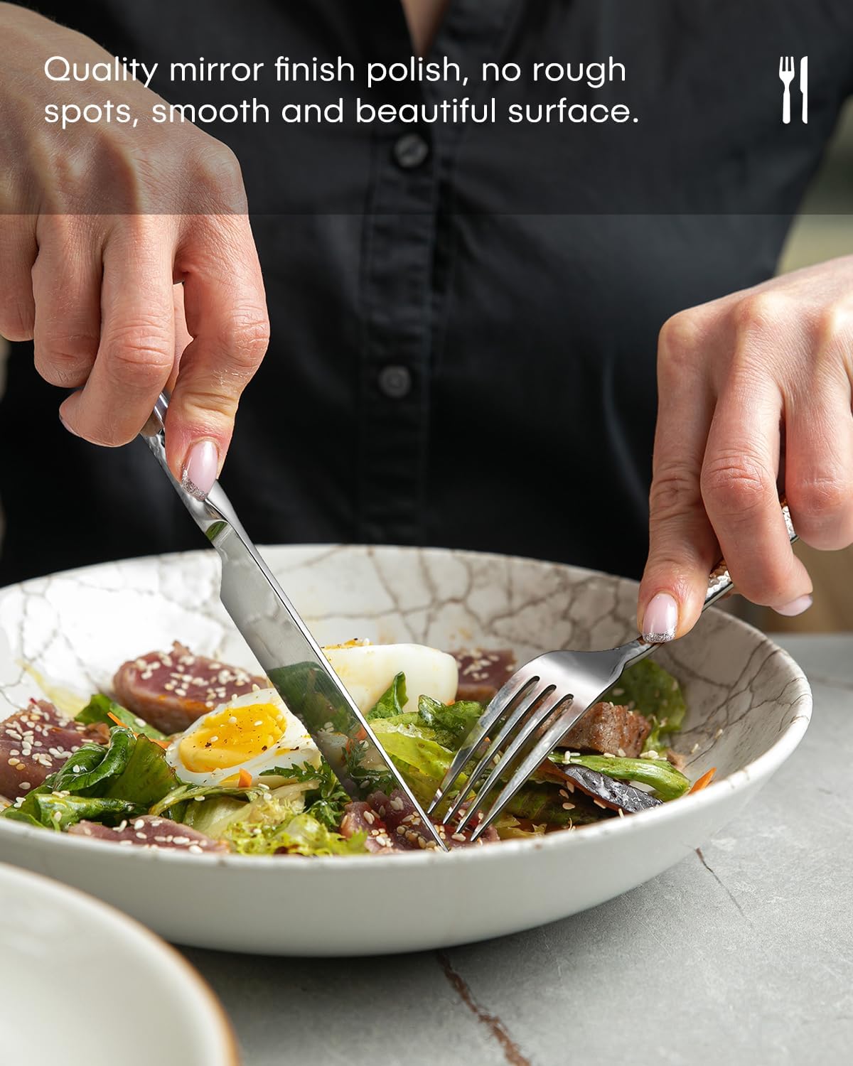 Hammered Silverware Set, Ollex 40-Piece Flatware Set for 8 Mirror Finish Stainless Steel Eating Utensils Sets Include Forks Spoons and Knives Tableware Kitchen Cutlery Sets, Dishwasher Safe