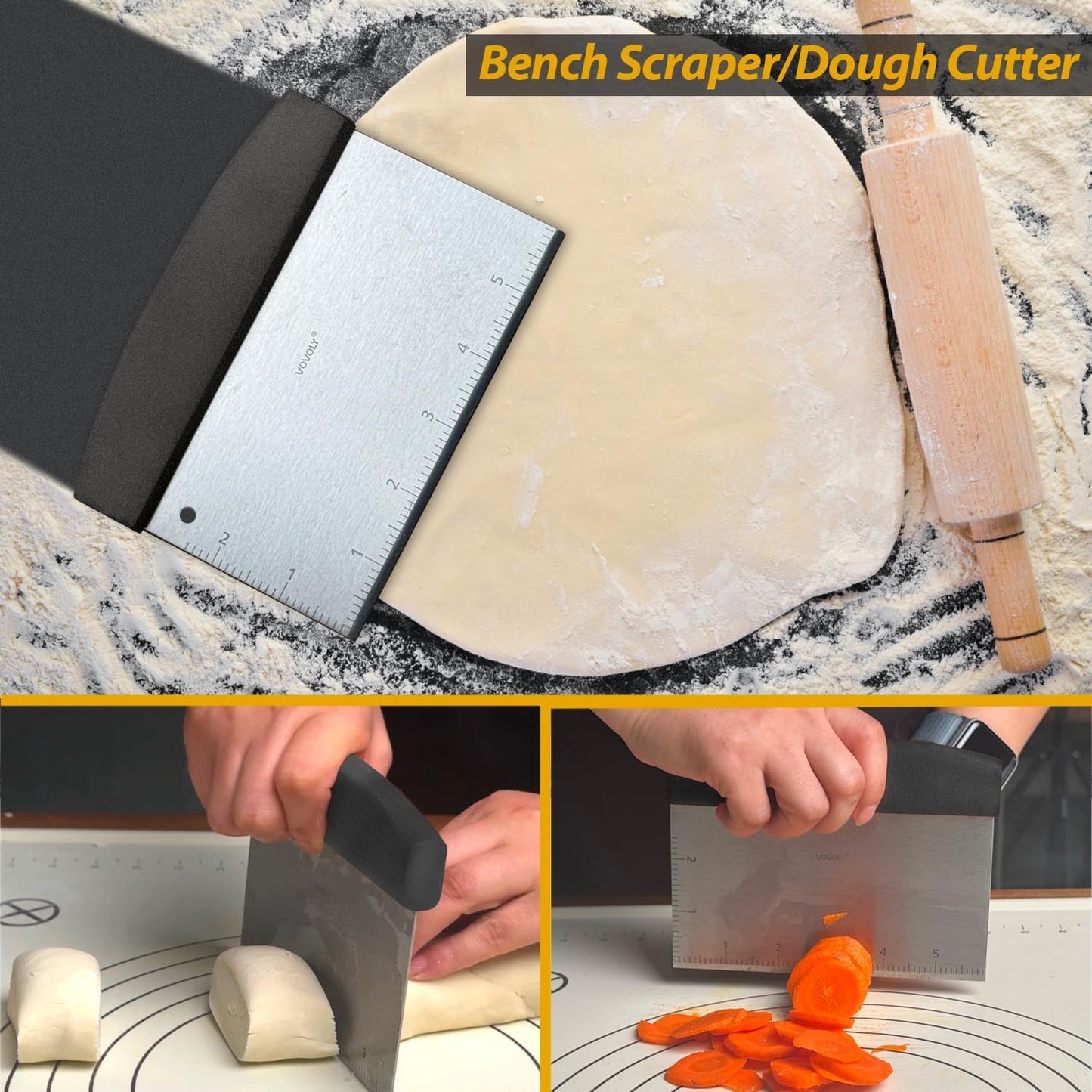 Stainless Steel Spatula Set with Heat Resistant Silicone Handle, VOVOLY Metal Spatulas For Kitchen Use, Thickened Smash Burger Spatula, Fish Flipper, Bench Scraper