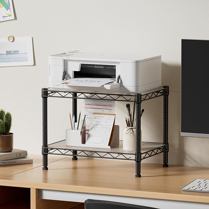 SINGAYE 2 Small Shelves Kitchen Storage Shelf Wire Shelving Unit Metal Shelf Adjustable Organizers Storage Shelving for Office Pantry Black 12" D X 18" W X 12" H