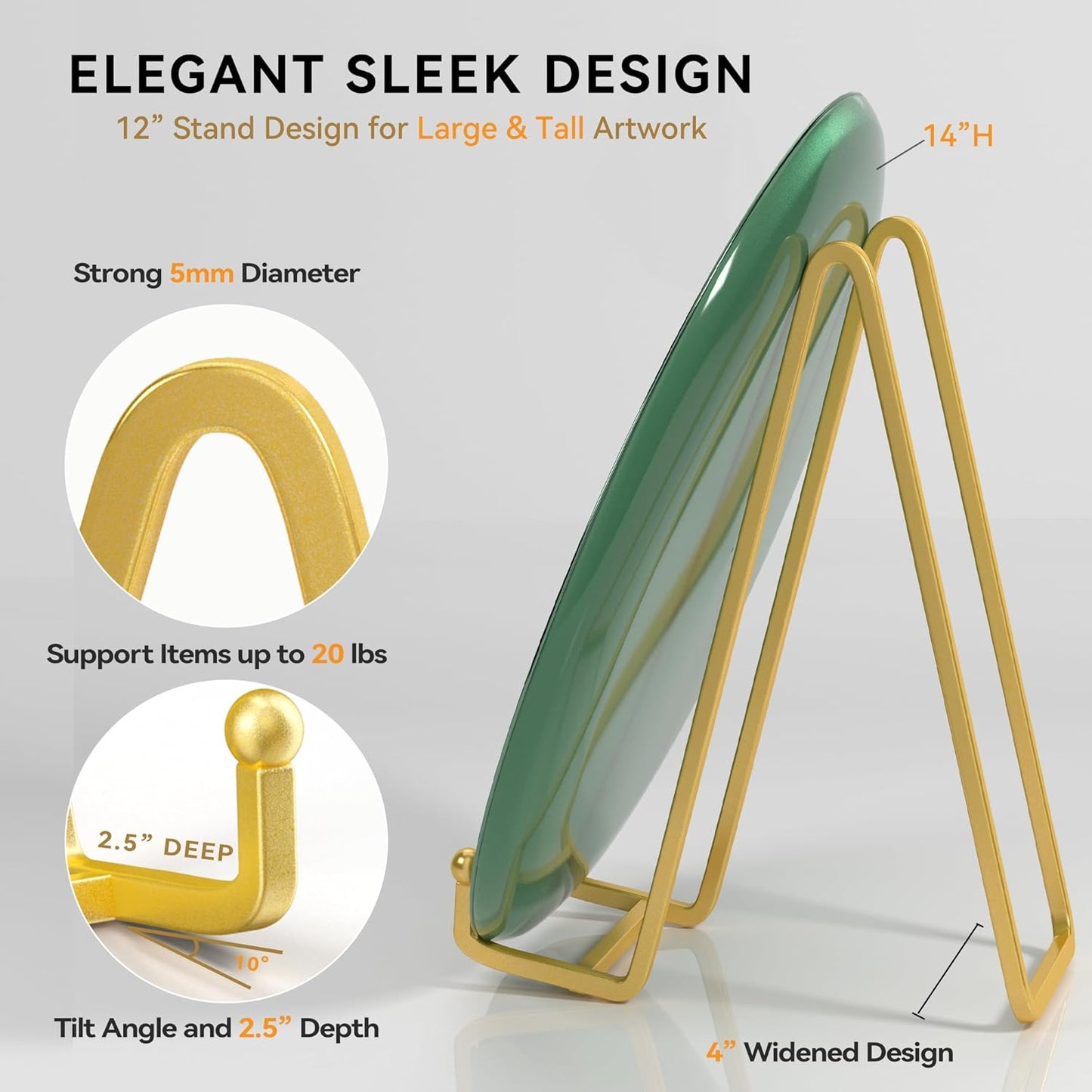 Plate Stands for Display 12 Inch Heavy Duty - Metal Picture Frame Easel Stands for Large Plates, Books, Platters, Plaques, Decor (Gold 2 Pack)