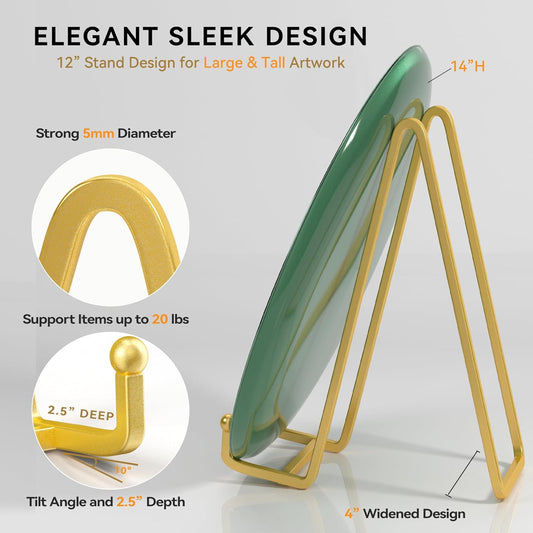 Plate Stands for Display 12 Inch Heavy Duty - Metal Picture Frame Easel Stands for Large Plates, Books, Platters, Plaques, Decor (Gold 2 Pack)