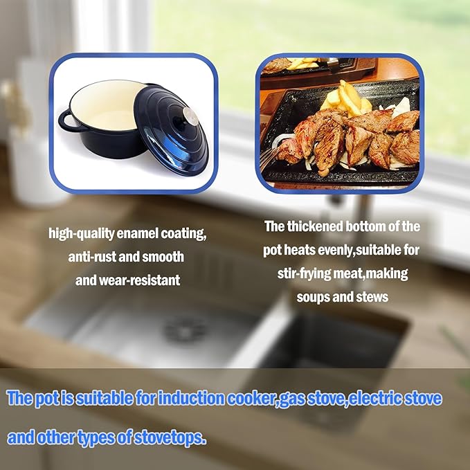 Vivicreate 5.3QT Cast Iron Dutch Oven with Lid, Enamel Coated, Round Casserole Pot for Oven & Stovetop, Durable Cookware for Baking, Roasting, Braising – Horno Holandés de Hierro Fundido con Esmalte, 5.3QT